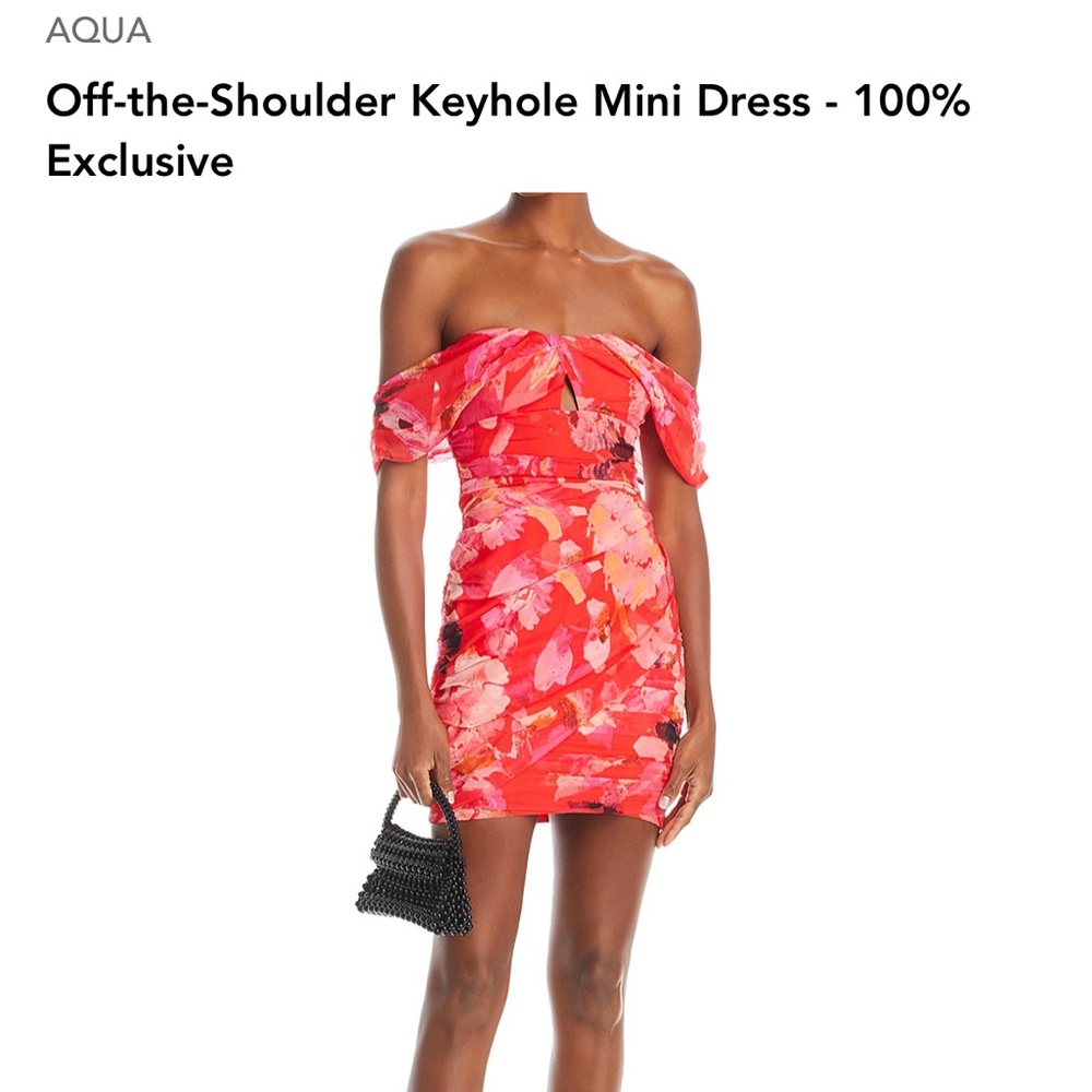 AQUA Off-the-Shoulder Keyhole Mini Dress